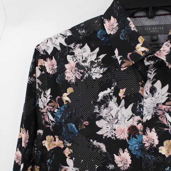 Ted Baker London Shirt Mens 15 Floral Long Sleeve Button Up Modern Fit party - Picture 3 of 12